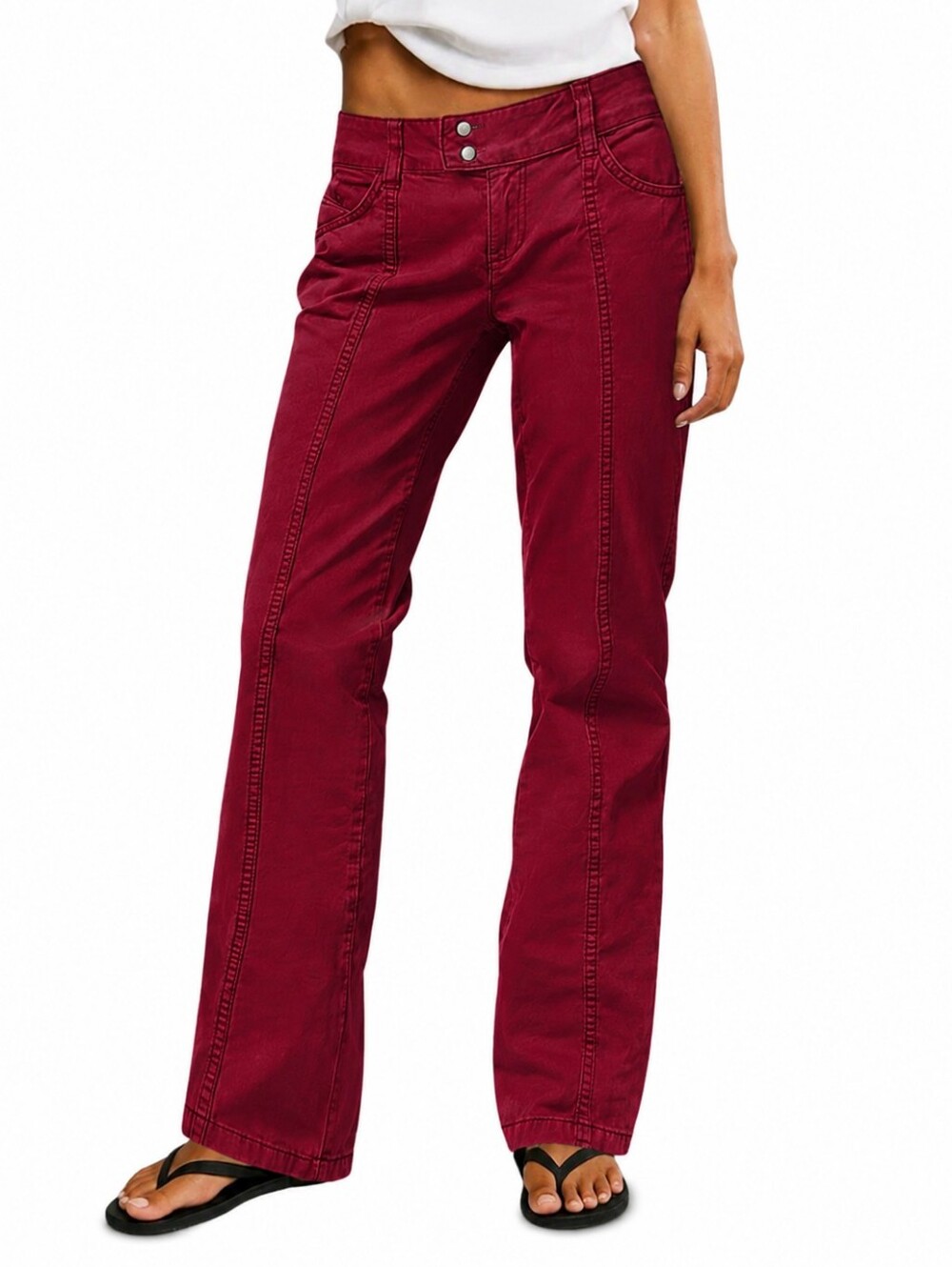 Flamingals Mid Waist Seam Detail Straight Leg Red Pants NWT Medium